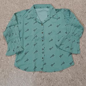 Sea Green Shirt Pattern Crop Top