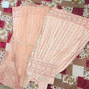 Peach Lengha Choli With 1 metre Dupatta