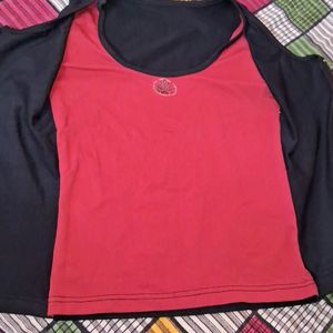 Red Top With Attached Black Jacket