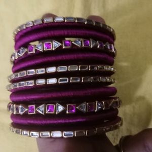 Thread Bangles With Kundhan Work