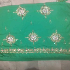 Sea Green 💚 Designer Saree Along With STITCHED