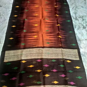 Chanderi Silk Saree With Black Temple Border