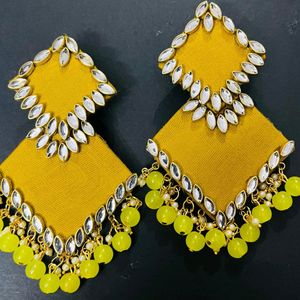 Fancy Fabric Earrings Colour Yellow