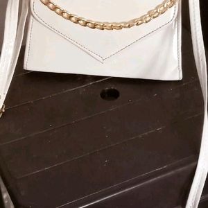 White Slingbag With Golden Chain For Girls And Wom