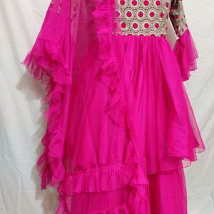 Hot pink Heavy Top With Net bottom And Garara