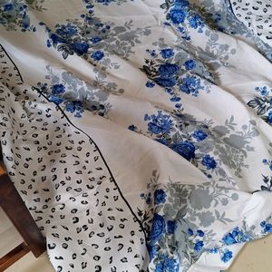 Blue Flowers Cotton Bedsheet With 2 Pillow Cover