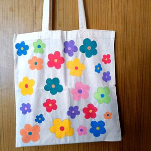 Colourful Hand-painted Floral Cloth Tote Bag