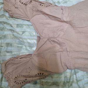 Korean Peach Cotton Schiffli Dress