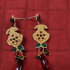 Gold Plated Green Red Pendant Necklace Set