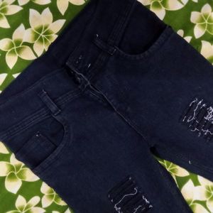 Ladies Black Skinny Damage Jeans