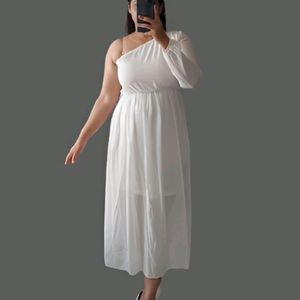 A line solid white dress