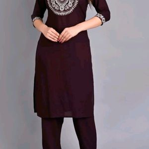 Burgundy Kurti Set Cotton