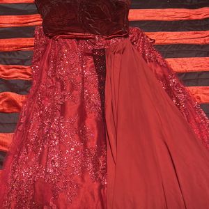 Hot Red Ready To Wear Lehenga Saree