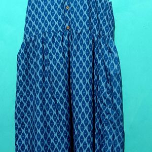 A Line Blue Printed Cotton Dress