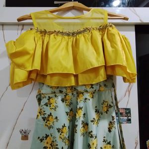 Yellow Cold Shoulder Long Frock