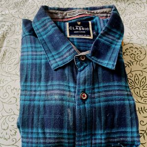 Men L Size Full Sleeve Formal Check Blue Shirt