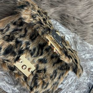 Leopard Print Fur Sling Bag