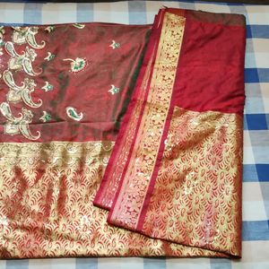 Greenish Maroon Grand Silk Saree With Blouse