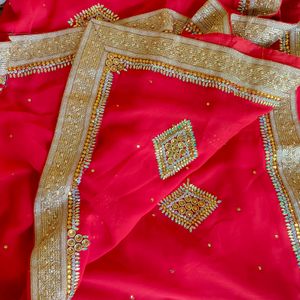 Red Mirror Work Saree