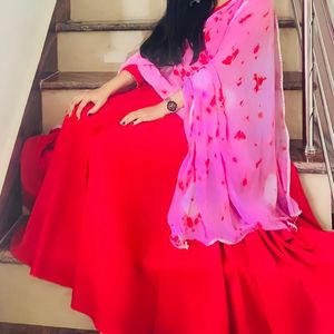 Beautiful Red Anarkali Set And Tie Dye Dupaataa