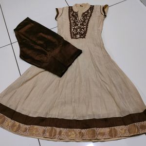 Cream Brown Anarkali Set