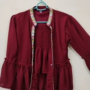 Maroon Festive Wear Peplum Top