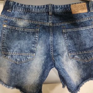 Ribbed Denim Shorts