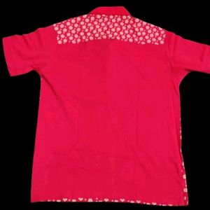 Printed Red T-shirt with Polo Neck