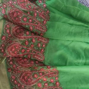 Pure Shifon Green Saree