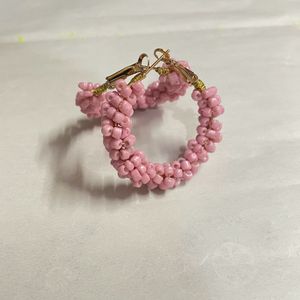 Pink Beads Hoop Earrings