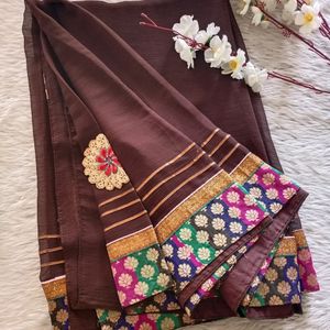 Brown Multicolor Lace Bordered Saree (Women)