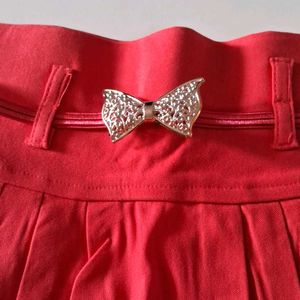 Red Stretchable Skirt With Belt