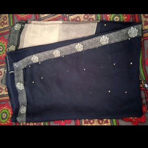 pretty olive black saree.