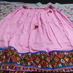 Women Printed Embroidered Lehenga, Ethnic Gujarati Style Cotton Rayon Long Skirt Lehenga