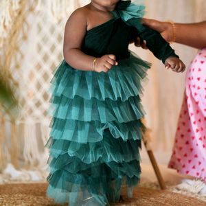 Baby Ruffled One Shoulder Gown