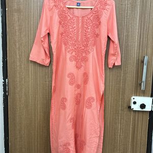 Lucknowi Style Coral Pinkish Peach Kurti