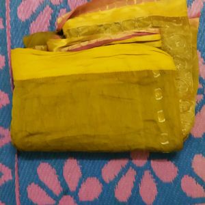 Yellow Saree With Golden Design