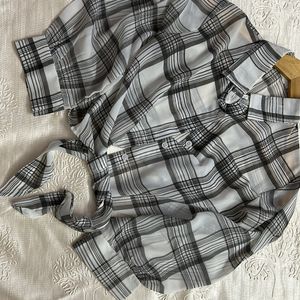 White And Grey Tie Up Shirt