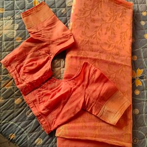 Peach Saree With Blouse (Women)