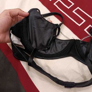 Leather Type Chained Bra 36B