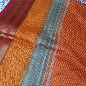 Orange And Black Color Synthetic Kota Saree