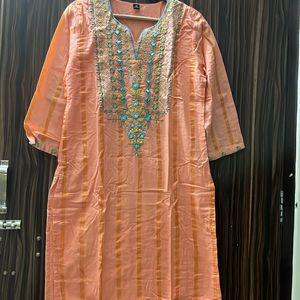 Cotton Blend Lurex Embroidery Kurta