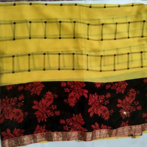 Yellow & Black Colore Daily Wear Saree