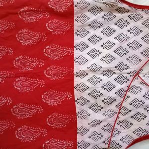 white and red tie dye block printed kurti