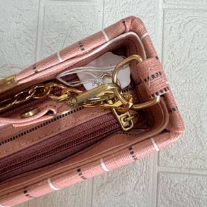 Peach stripped box sling bag