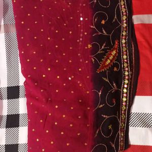 Red And Black Saree With Blouse Piece