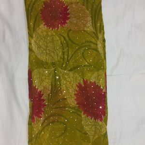 NEW OLIVE COLOURED PRINTED SAREE🍀