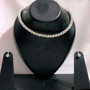 Sliver choker necklace with earrings