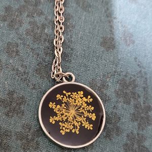 Golden Blossom Pendant Necklace - Resin Art