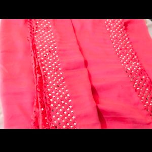 Real Mirror Work Saree With Stichted Blouse